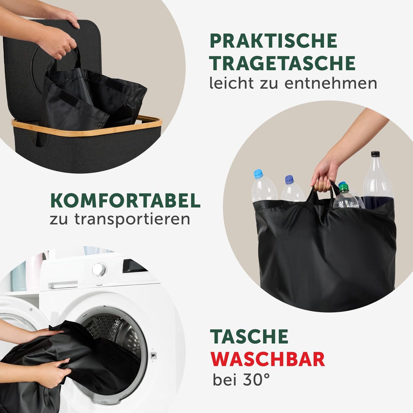 Pfandflaschen Organizer mit Tasche, Schwarz Pfandflaschensammler - 100L