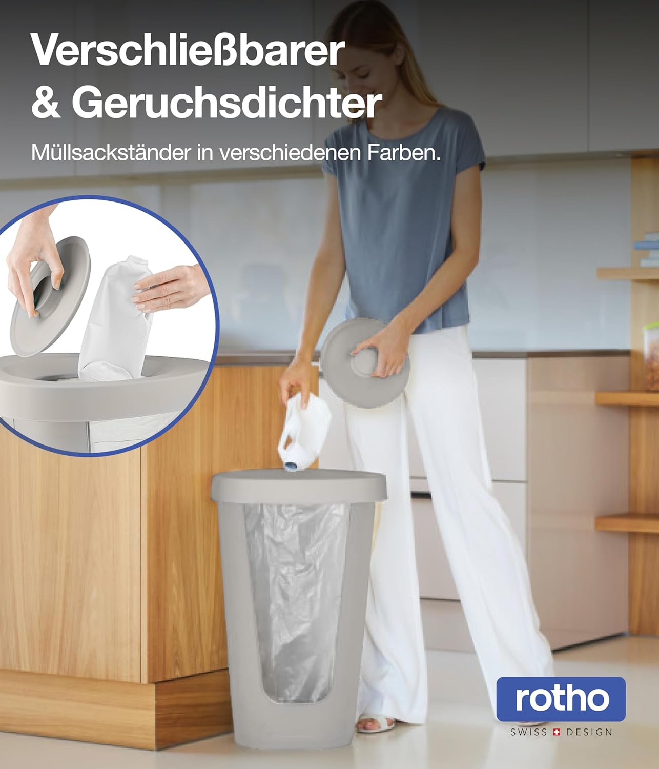 Müllsackständer mit Deckel, 1 x Müllsackständer Cappuccino