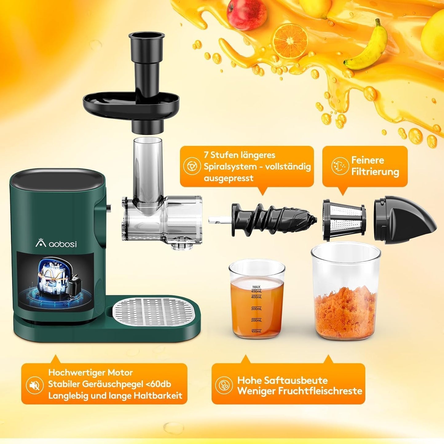 ZM-1507A Slow Juicer, 45 MM Dunkelgrün
