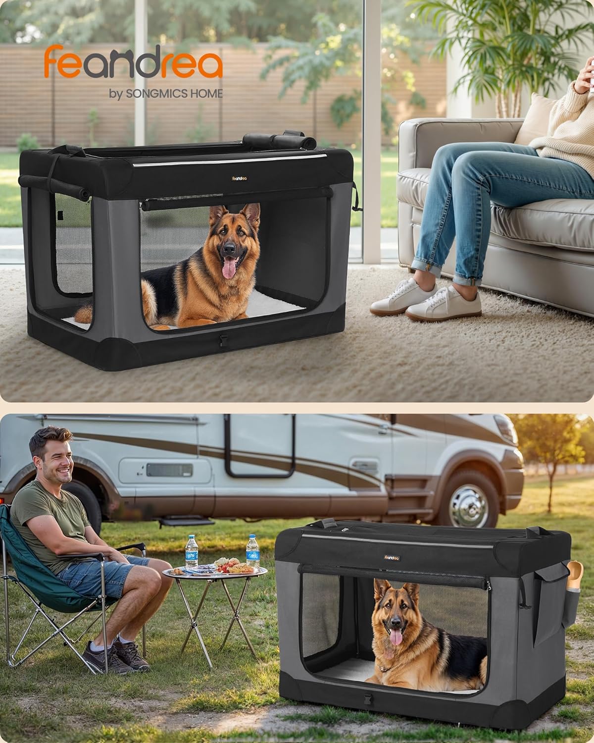 Faltbare Hundetransportbox mit Netztüren, PDC021B01, XXL (106,7 x 71,2 x 71,2 cm)