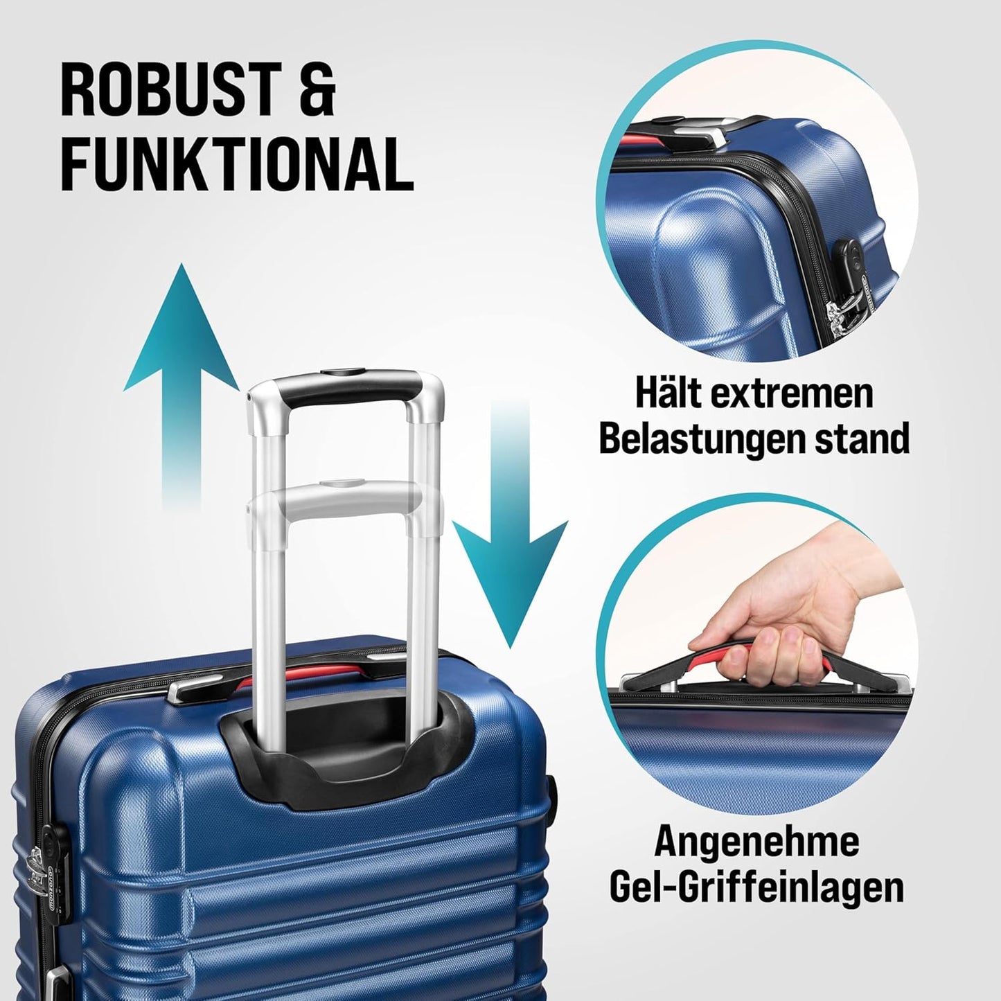 Hartschalenkoffer 4er Set mit Zubehör, Blau