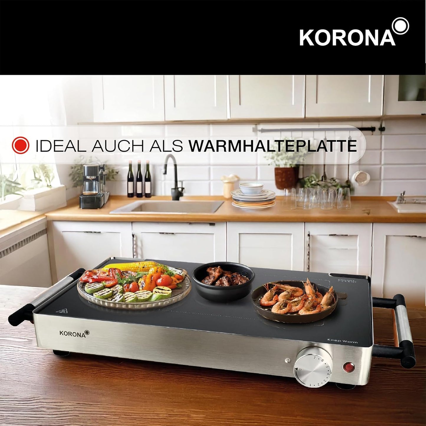 2-in-1 Glas-Tischgrill mit Warmhaltefunktion