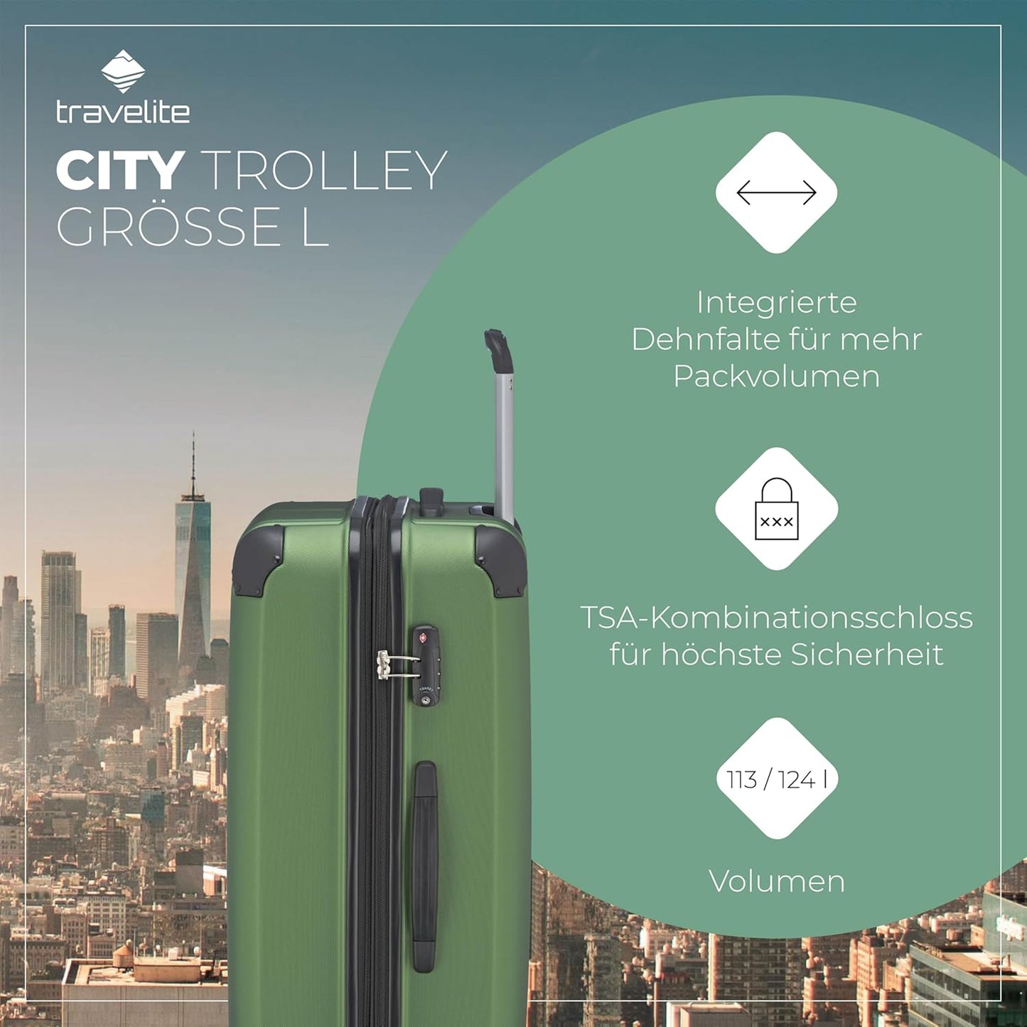 City, Grün Trolley Grösse L erw. (77 cm)