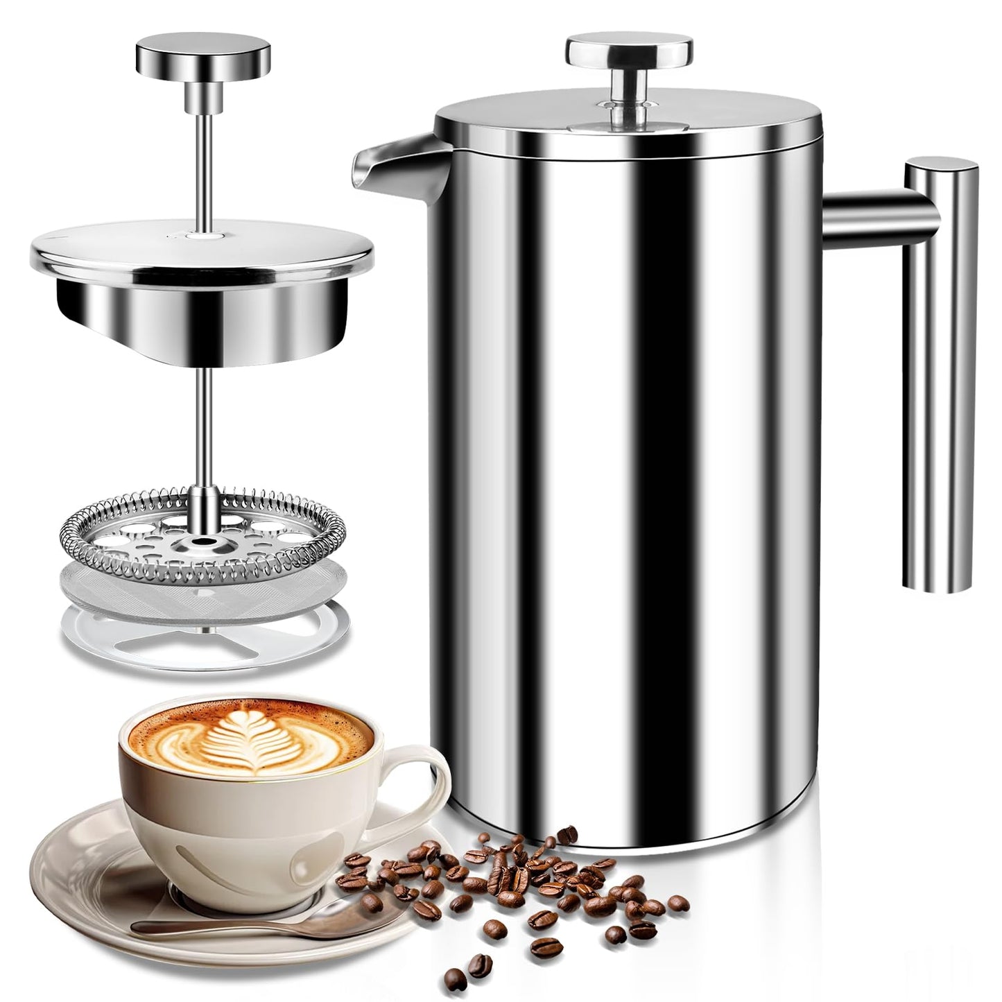 Edelstahl French Press 800ML, doppelwandig isoliert, 800ML