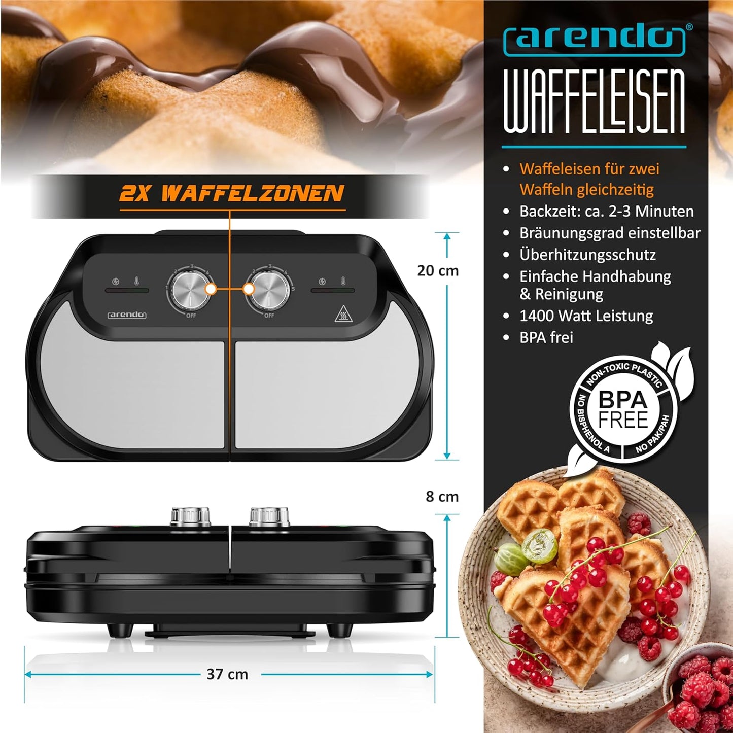 Doppel-Waffeleisen mit Herz- und Belgien-Design