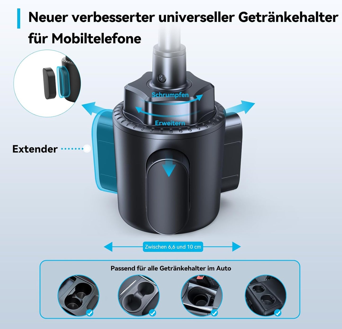 Handyhalterung für Lüftung & Getränkehalter, Schwarz