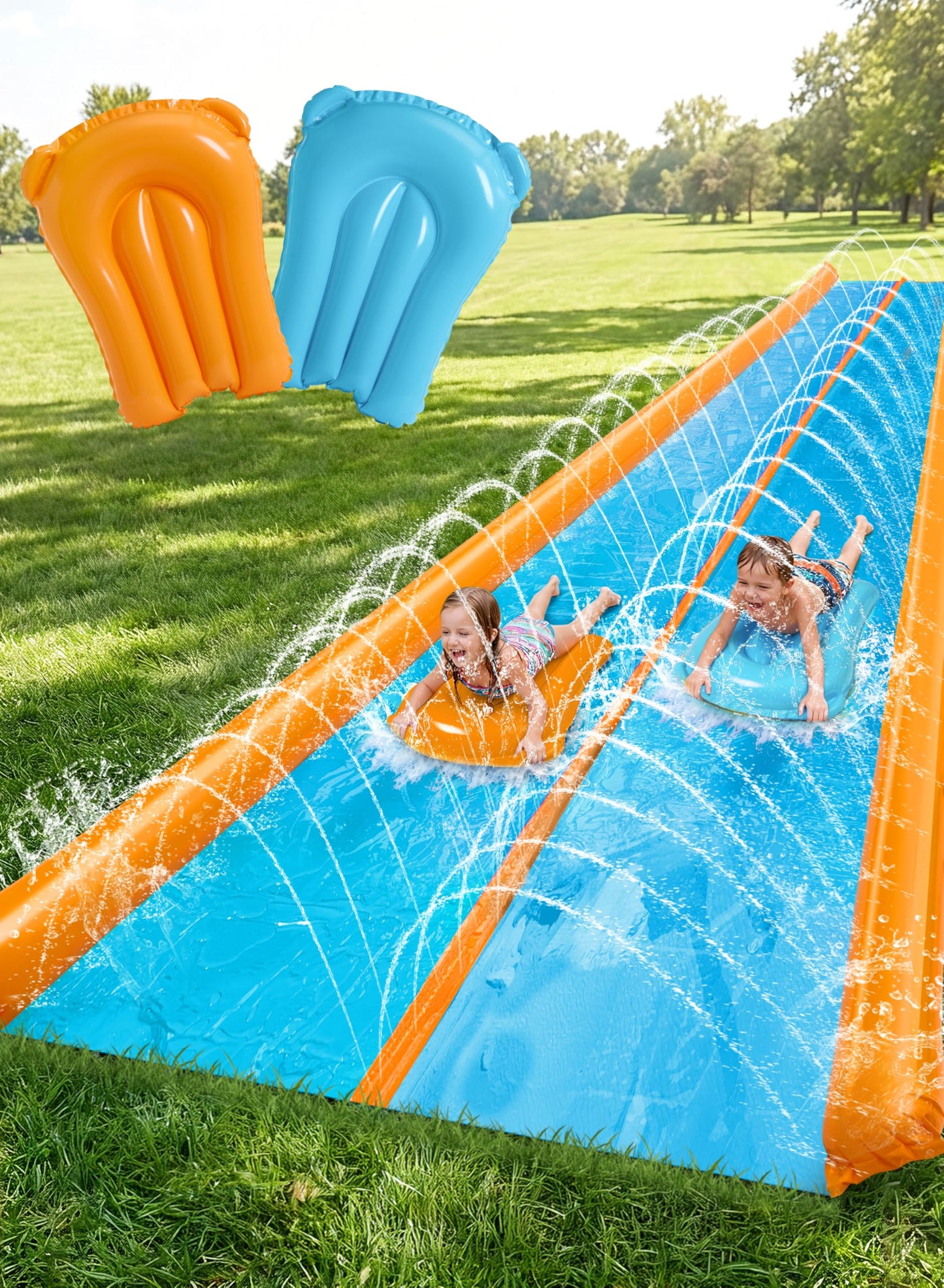 Doppel-Wasserrutsche mit Sprinkler