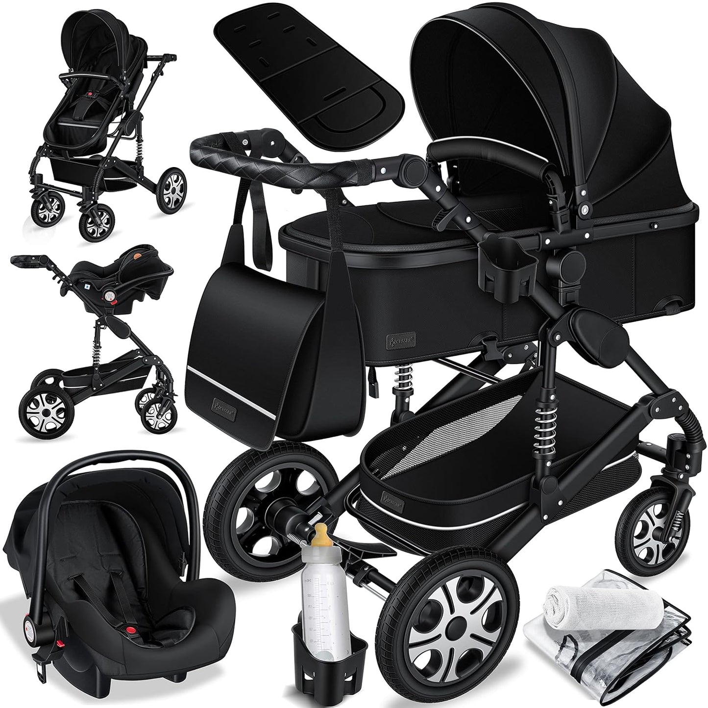 Loops 3 in 1 Kombikinderwagen-Set mit Babyschale, Schwarz / Schwarz