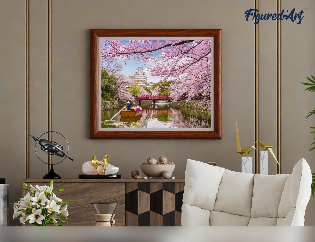 Malen nach Zahlen - Kirschblüten am Fluss in Japan, Kirschblüten am Fluss in Japan 40x50cm Mit Keilrahmen (nicht gespannt)