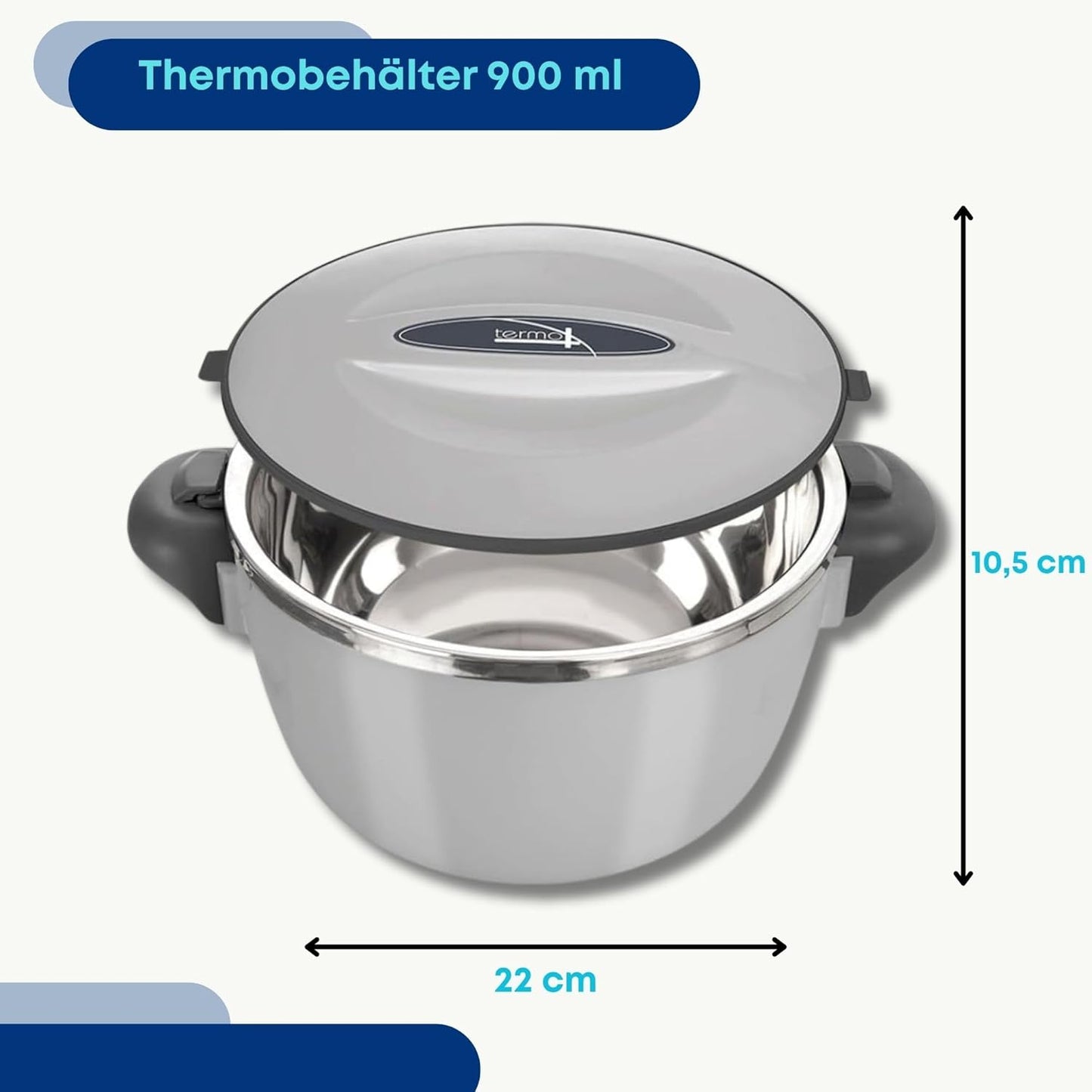 Thermobehälter mit Deckel, Grau 900 ml