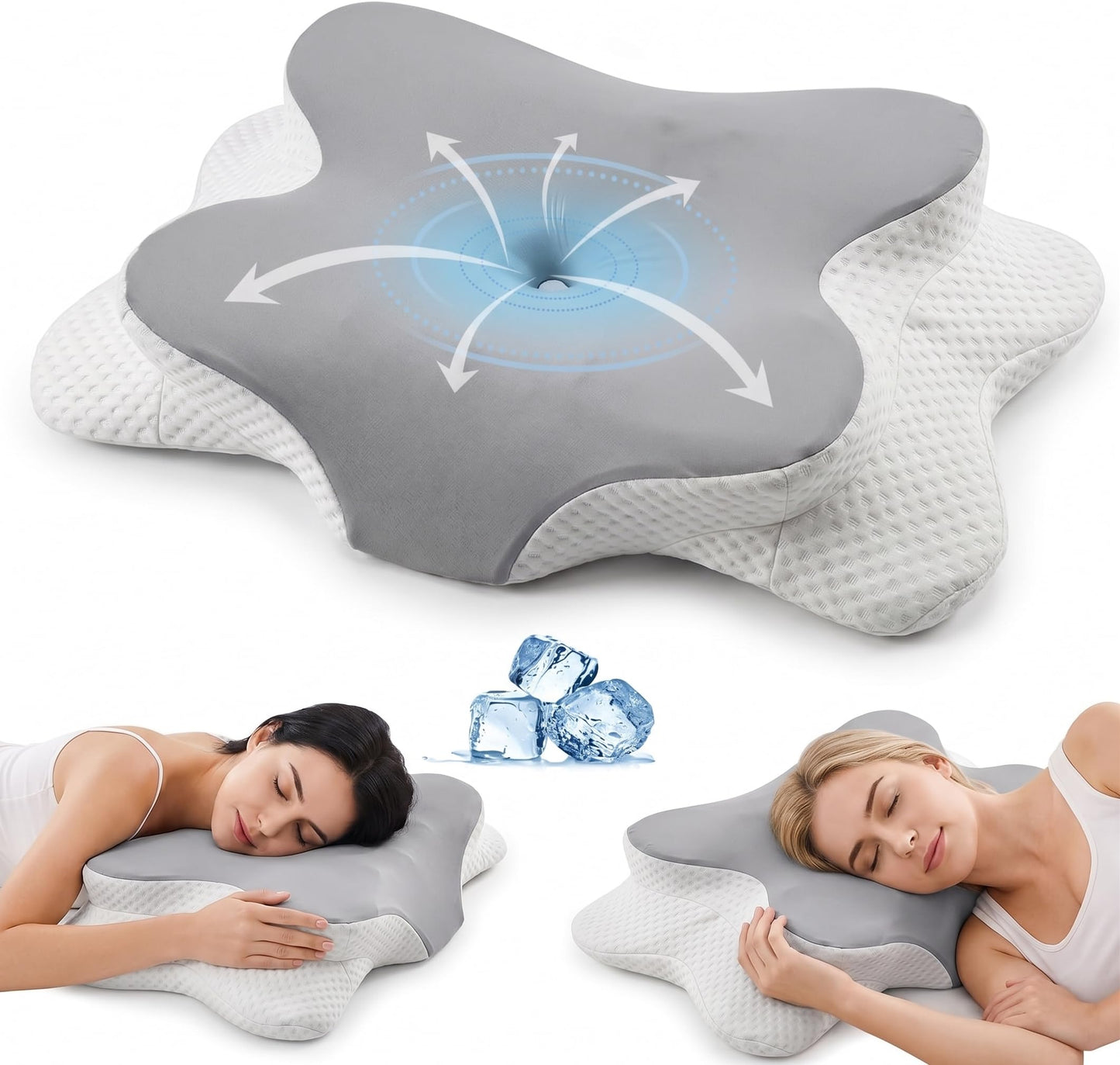Ergonomisches Kissen für Seiten, Rücken & Bauchschläfer, Grau