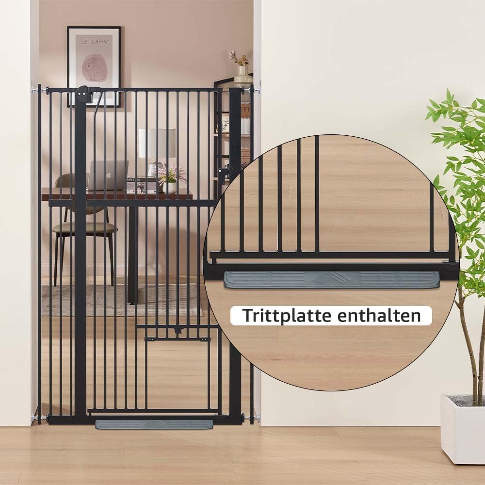 Hohes Haustiergitter mit Katzentür, Schwarz 79-95 cm Breite