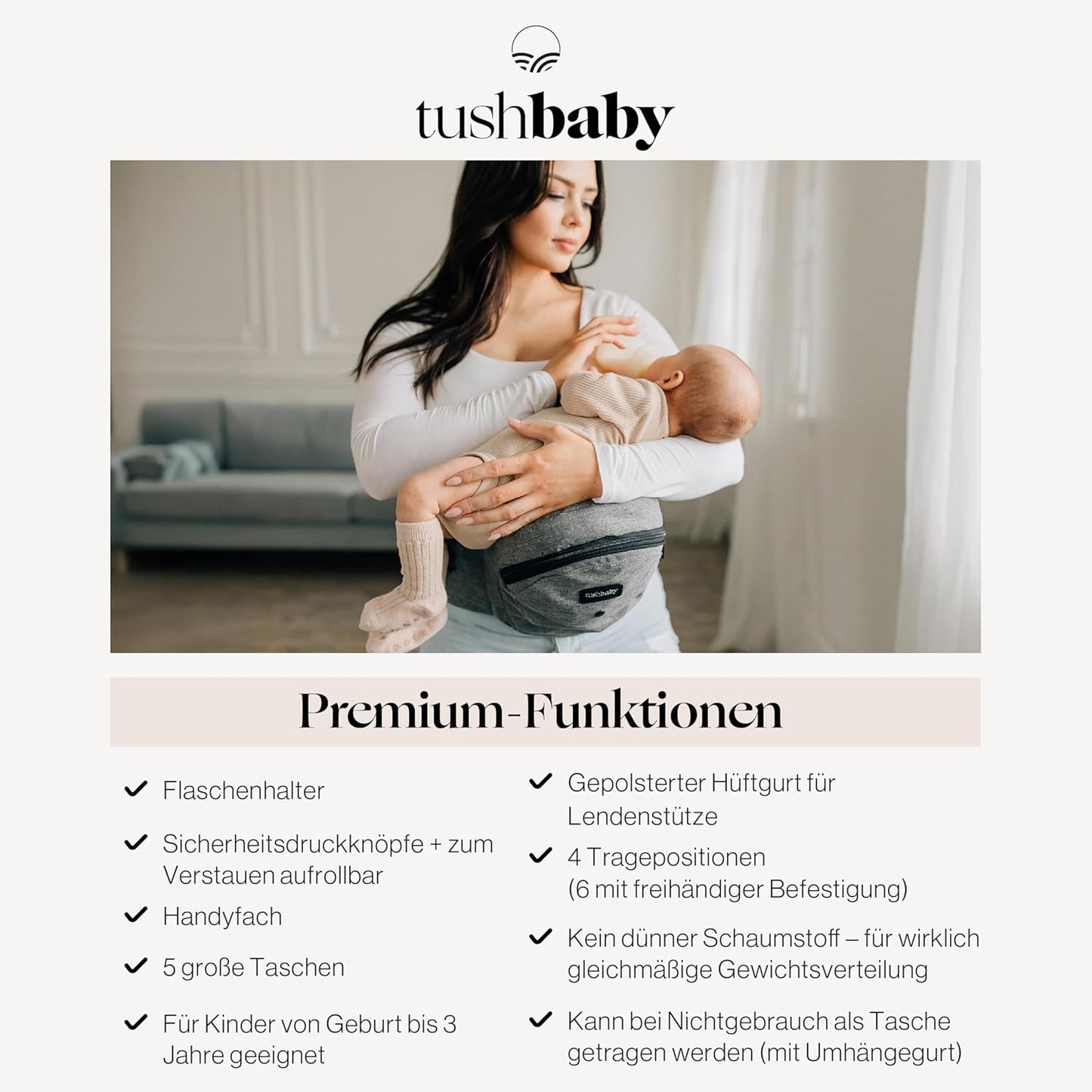Ergonomische Baby-Hüftsitztrage, Grau