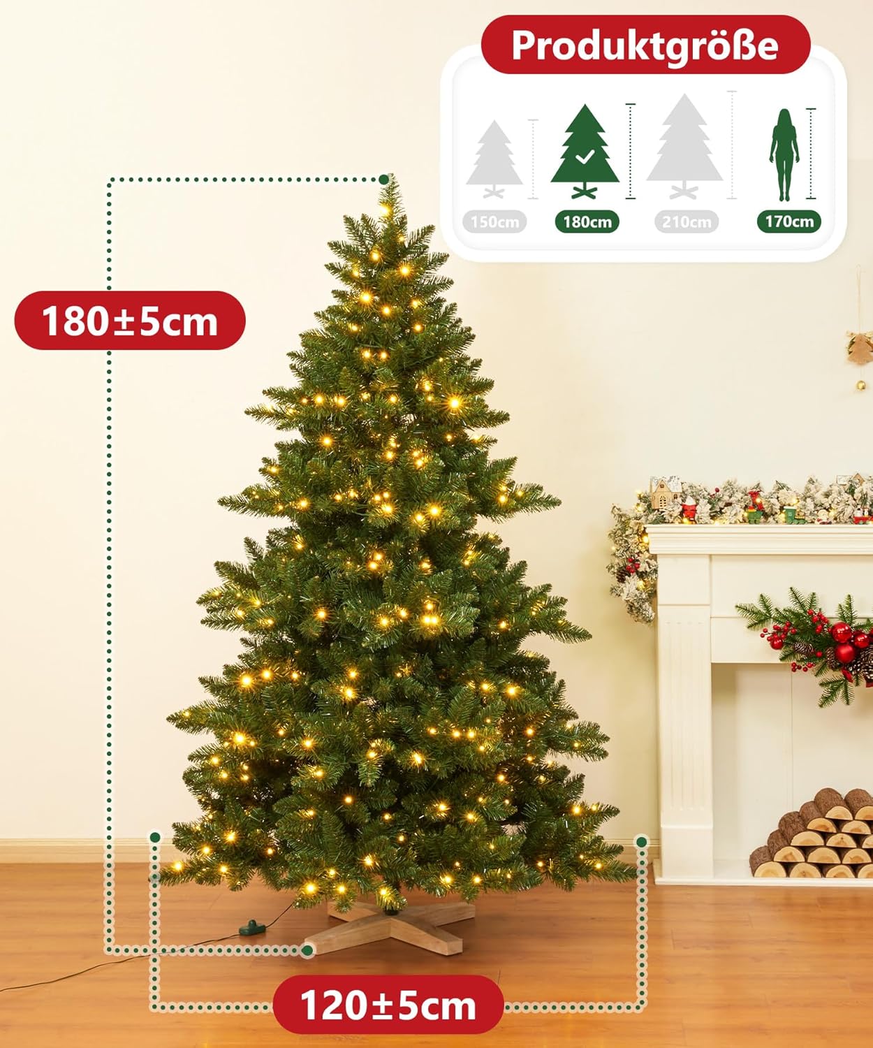 Künstlicher Weihnachtsbaum mit 240 LEDs, 180cm