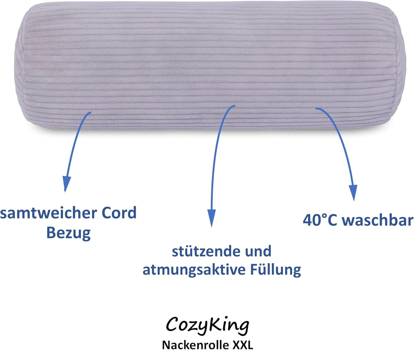 Nackenrolle in Cord Optik, Cord Silber 15 x 70 cm