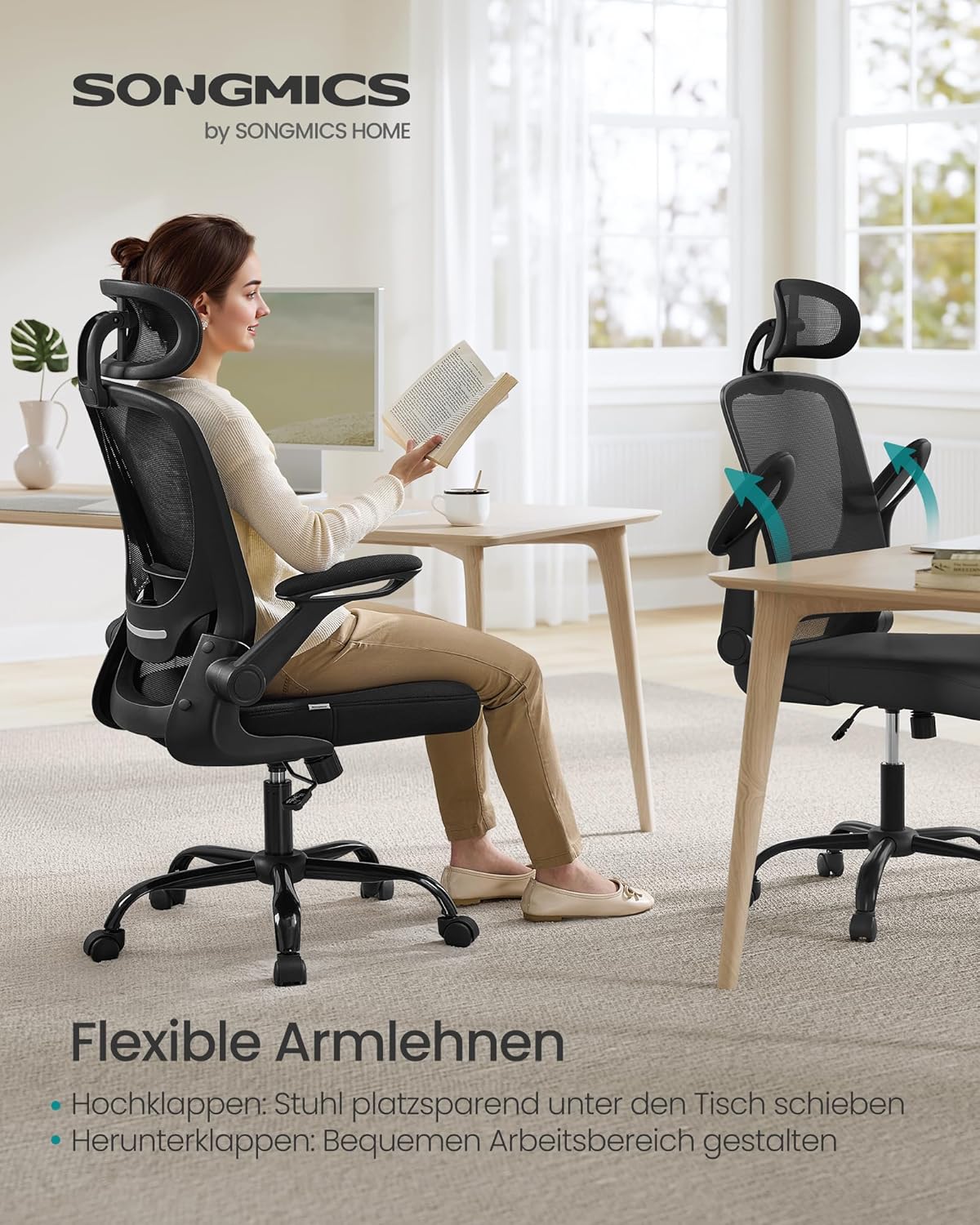 Ergonomischer Bürostuhl, Tintenschwarz Mit Kopfstütze