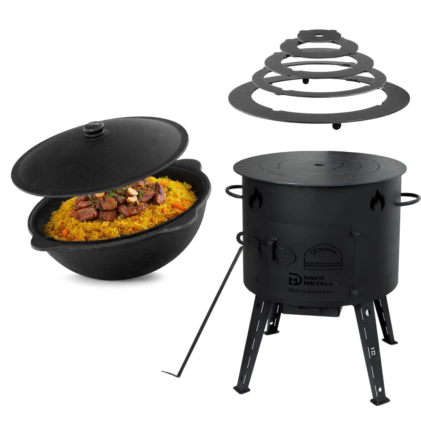 Utschak Feldküche mit Adapter-Ringen, Adapter-Ringe mit WOK 22L