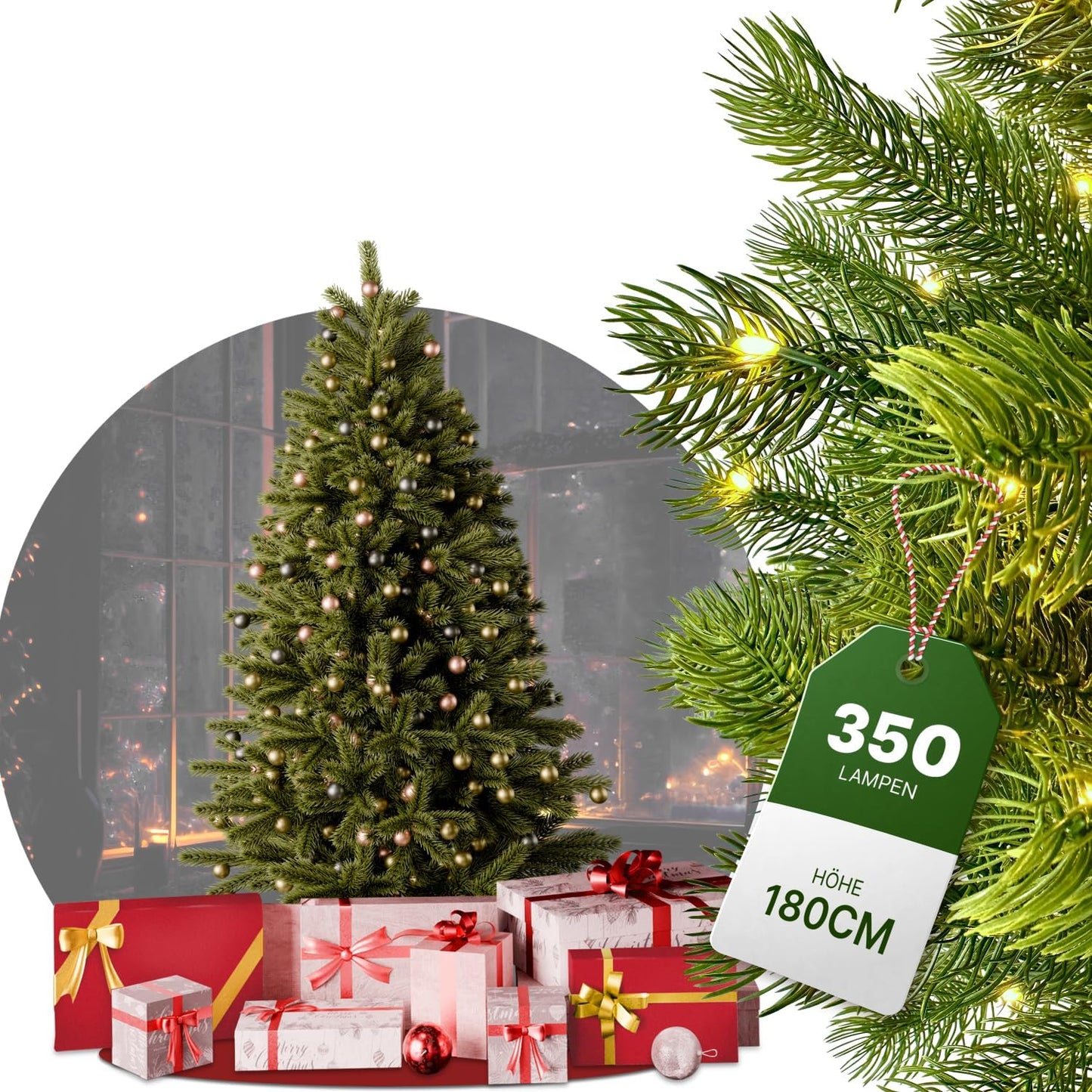 Naturgetreuer Tannenbaum mit Beleuchtung, 180 cm