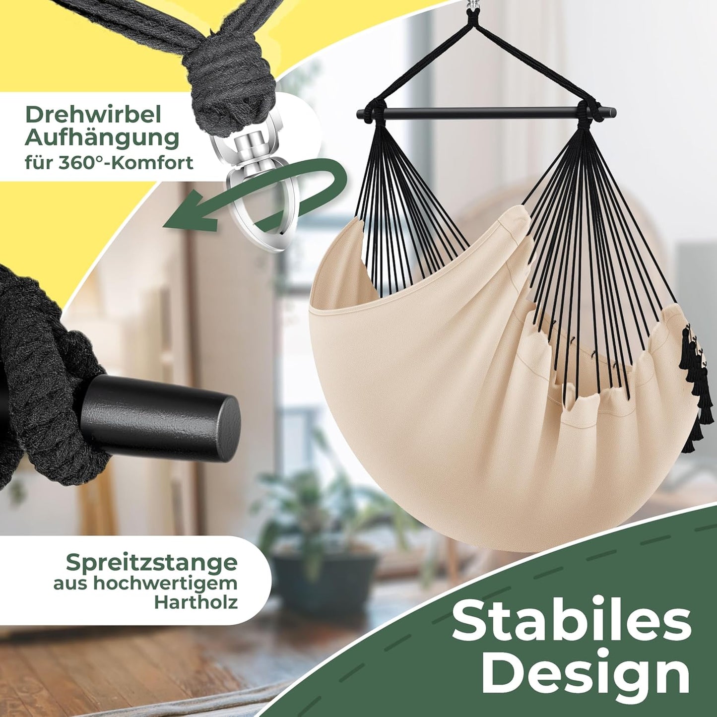 Hängesessel Safari XXL mit Aufhängung & Zubehör, Beige