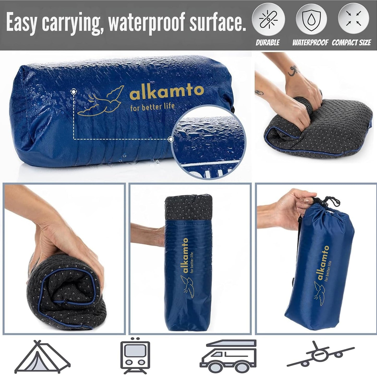 Ergonomisches Memory-Schaum-Reisekissen 40x25x10 cm, Grau 40x25x10 cm