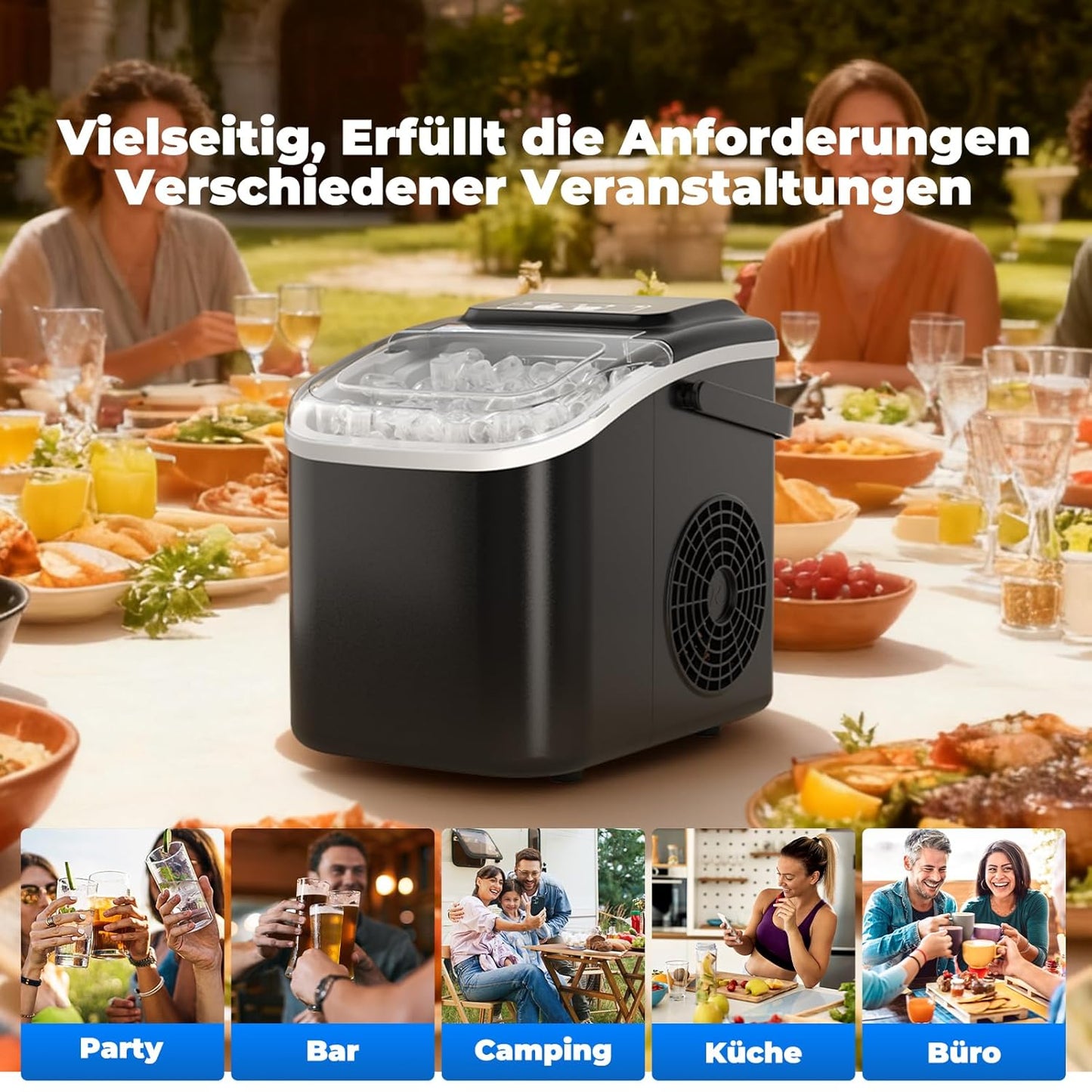 Eiswürfelmaschine mit Selbstreinigungsfunktion, Schwarz