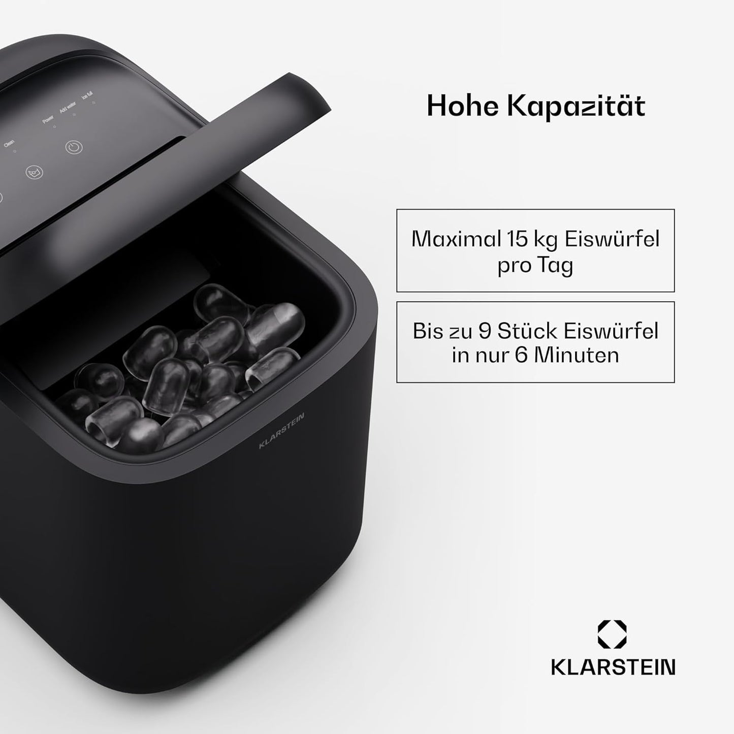 SparkIce Eiswürfelmaschine mit Touchpad & Schnellproduktion, 15kg/24h, Schwarz