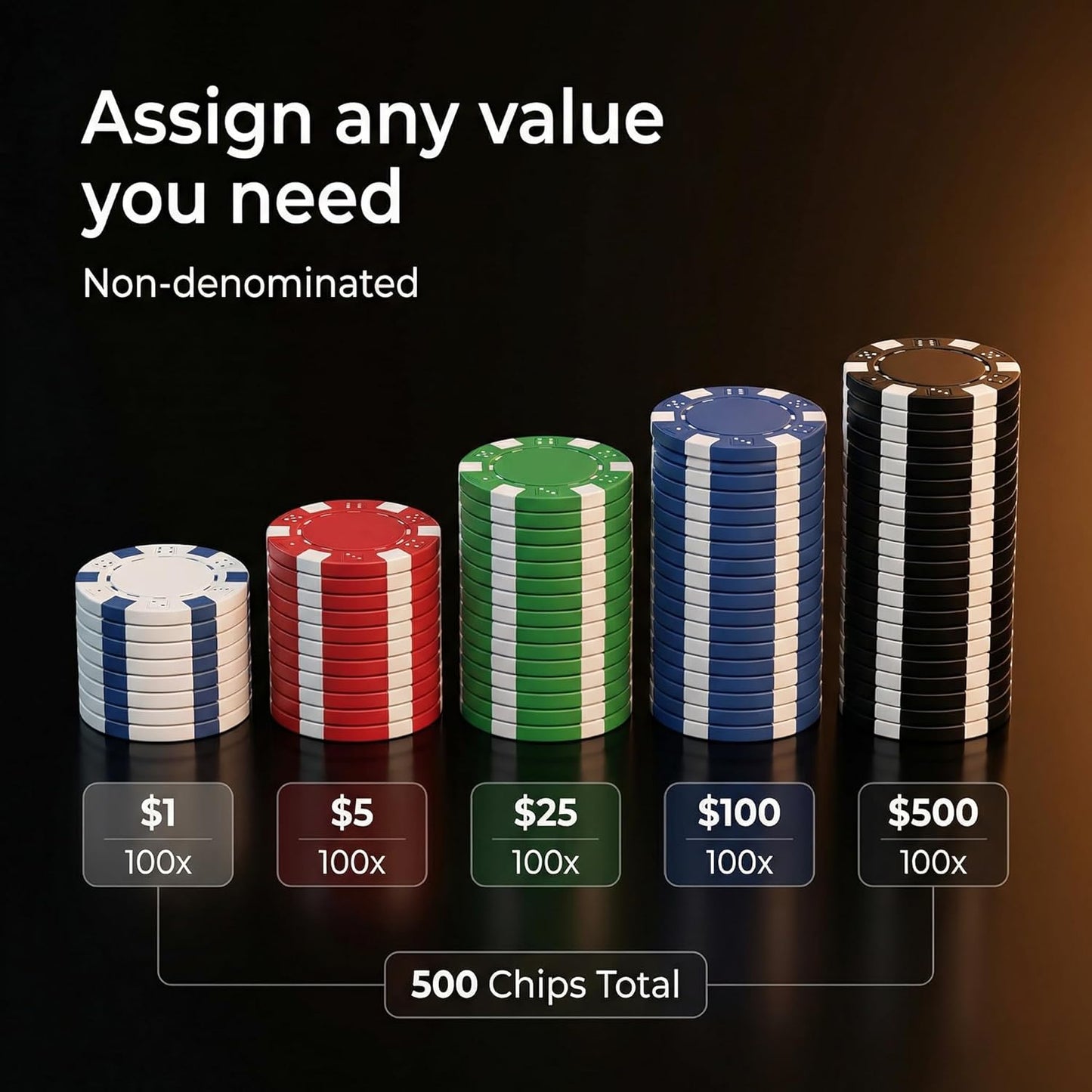 Pokerkoffer Set mit 500 Chips und Aluminiumkoffer, 500 Chips