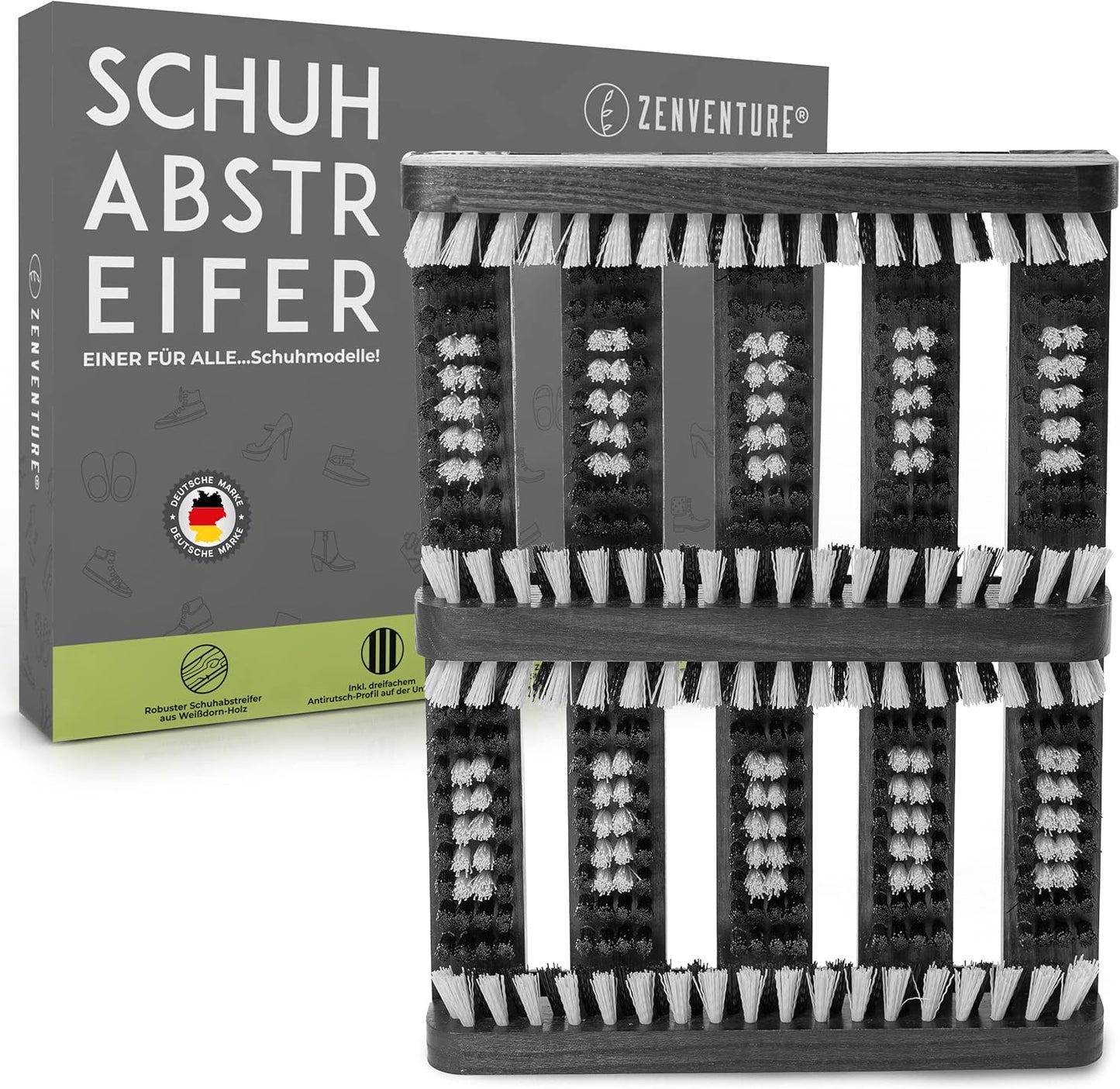 Robuster Schuhabstreifer aus Weissdorn-Holz, Schwarz