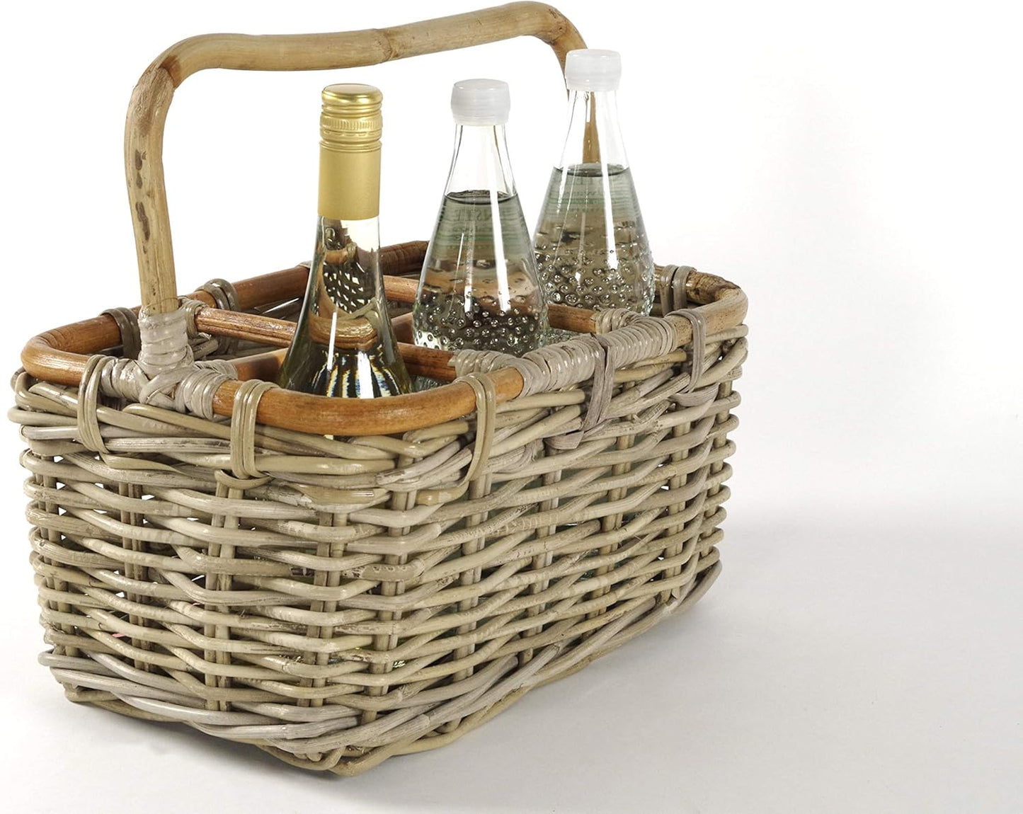 Flaschenkorb für 6 Flaschen aus Rattan, Grau