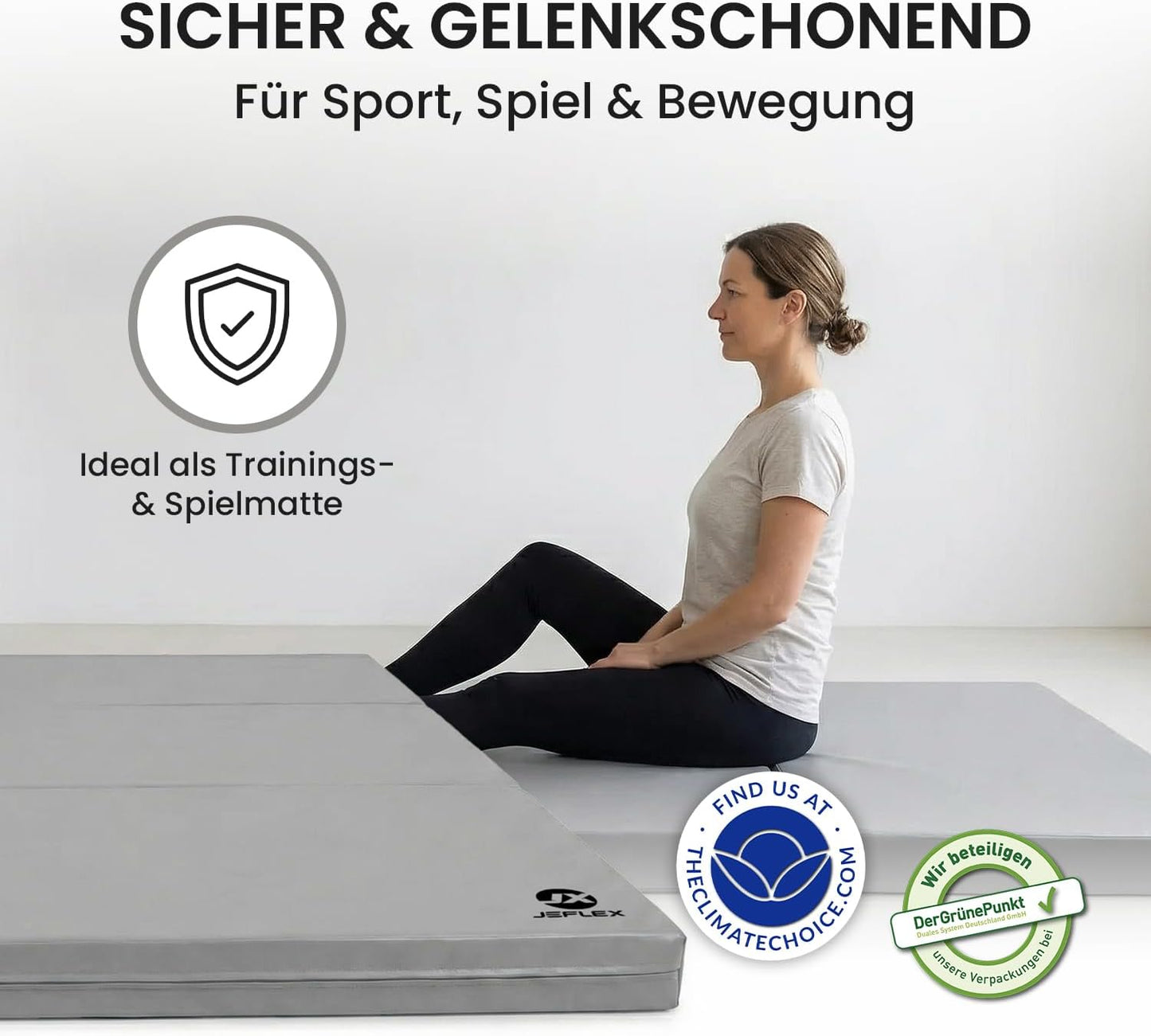 Klappbare Weichboden- und Turnmatte, Grau / Schwarz