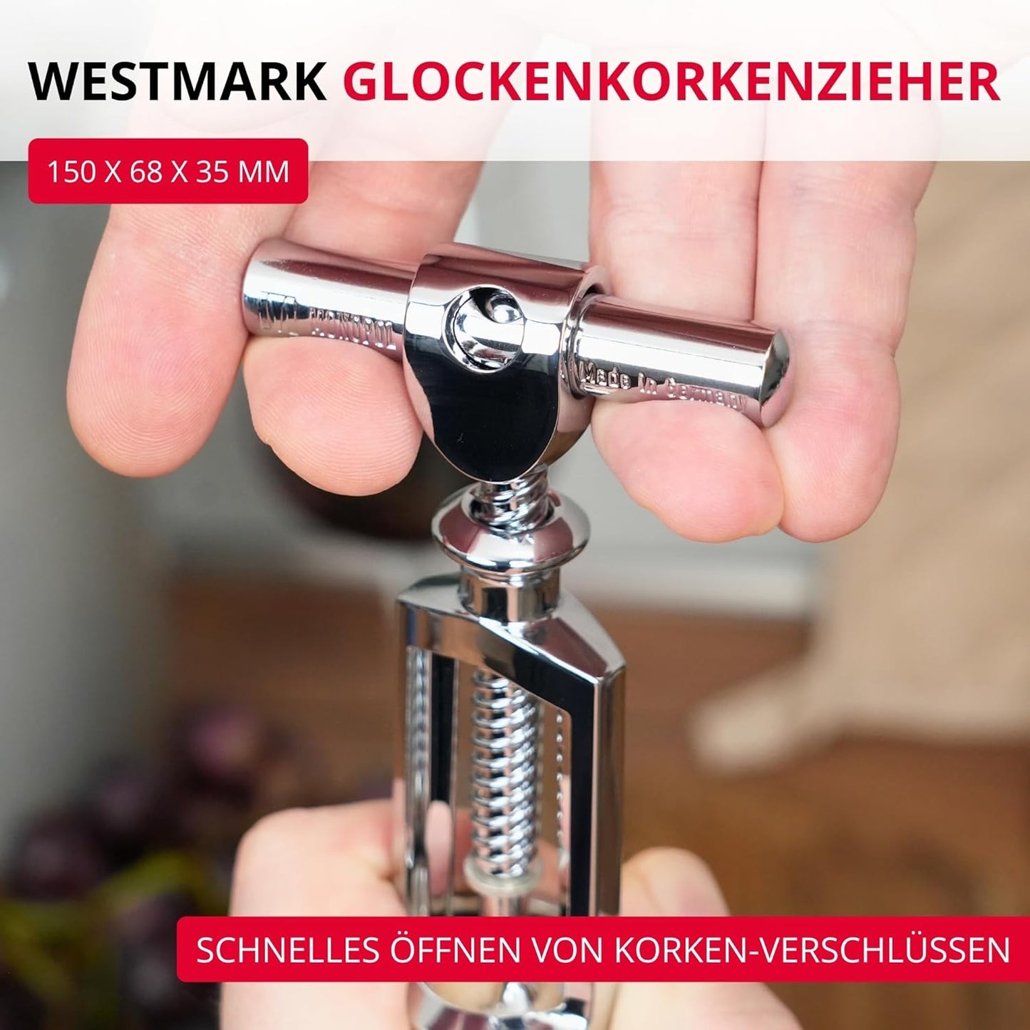 Glockenkorkenzieher mit Korkabstreifer, Verchromt