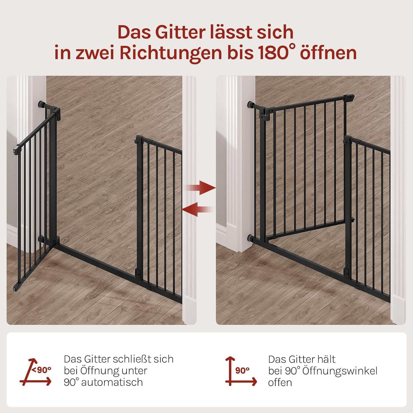 Treppenschutzgitter Auto-Close, 75-107 cm, Metall, 75-107cm Schwarz