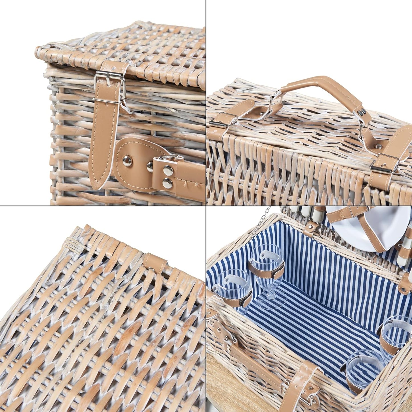 Picknickkorb Lumparland für 4 Personen, Weiß / Blau 42 x 28 x 20 cm