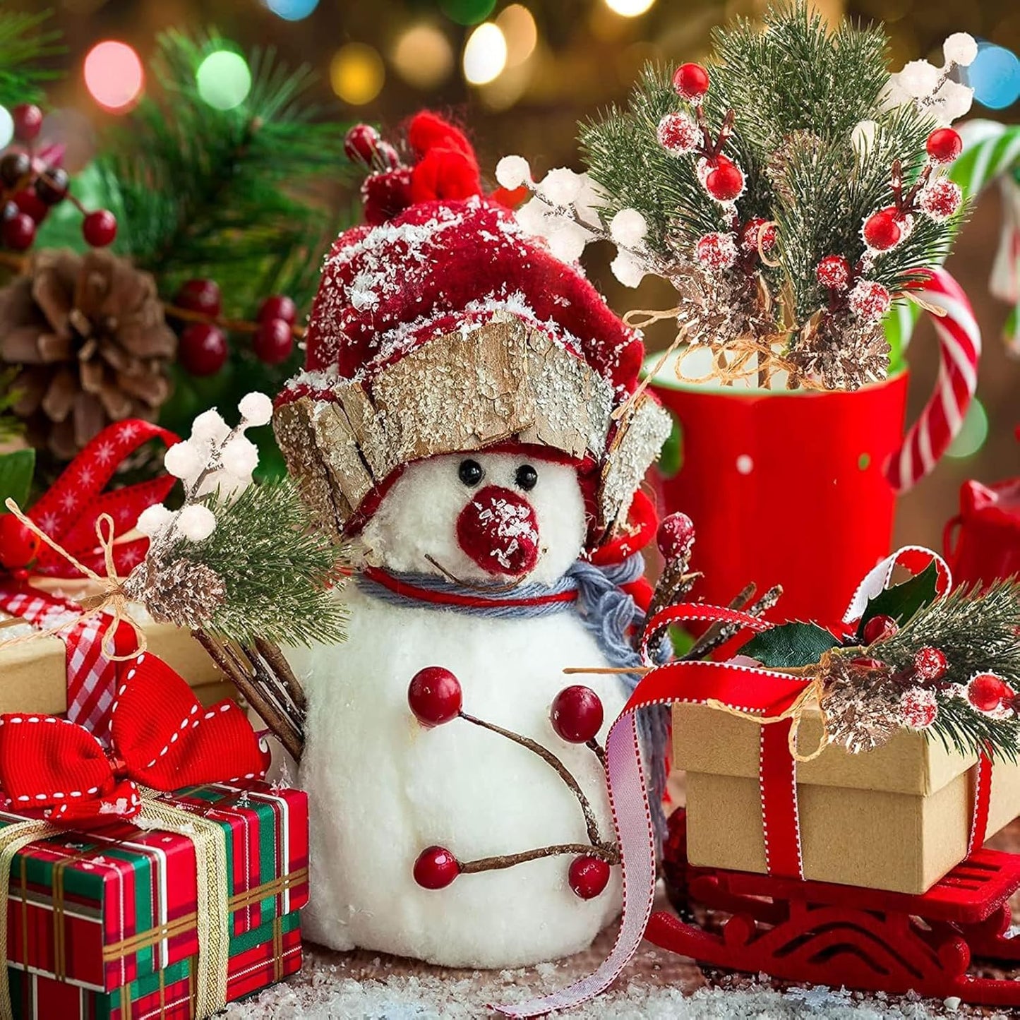 Künstliche Weihnachtsdeko Zweige, 24 Stück, Rot und Grün