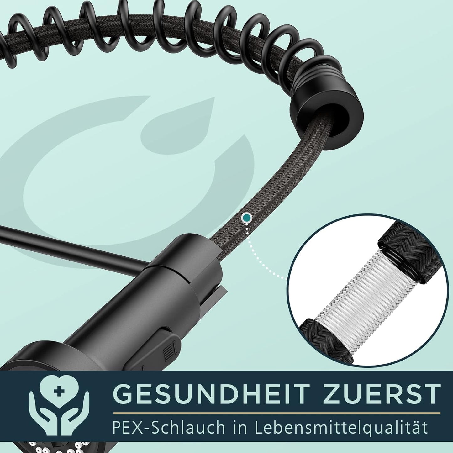 Küchenarmatur mit Brause, Matt-schwarz