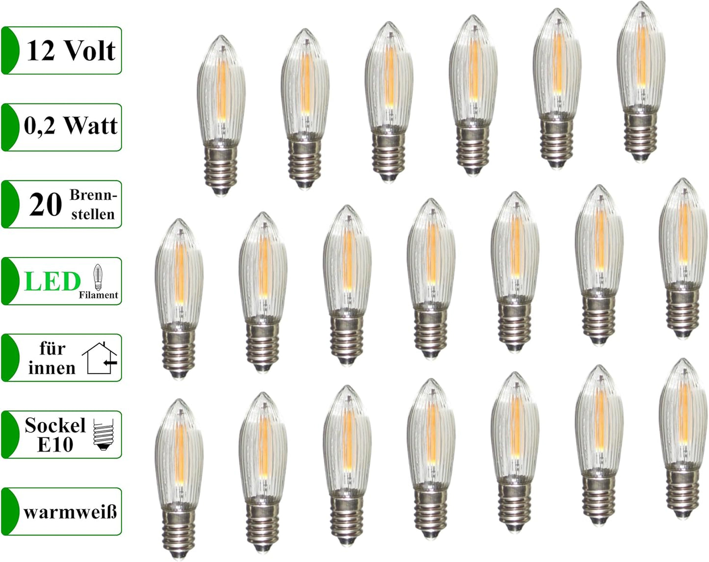 20 Stück LED-Ersatzkerzen, 20 Lampen 12 Volt