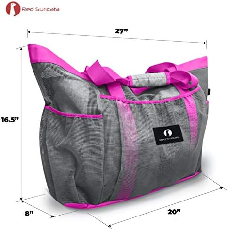 Netz-Strandtasche, Grau/Rosa