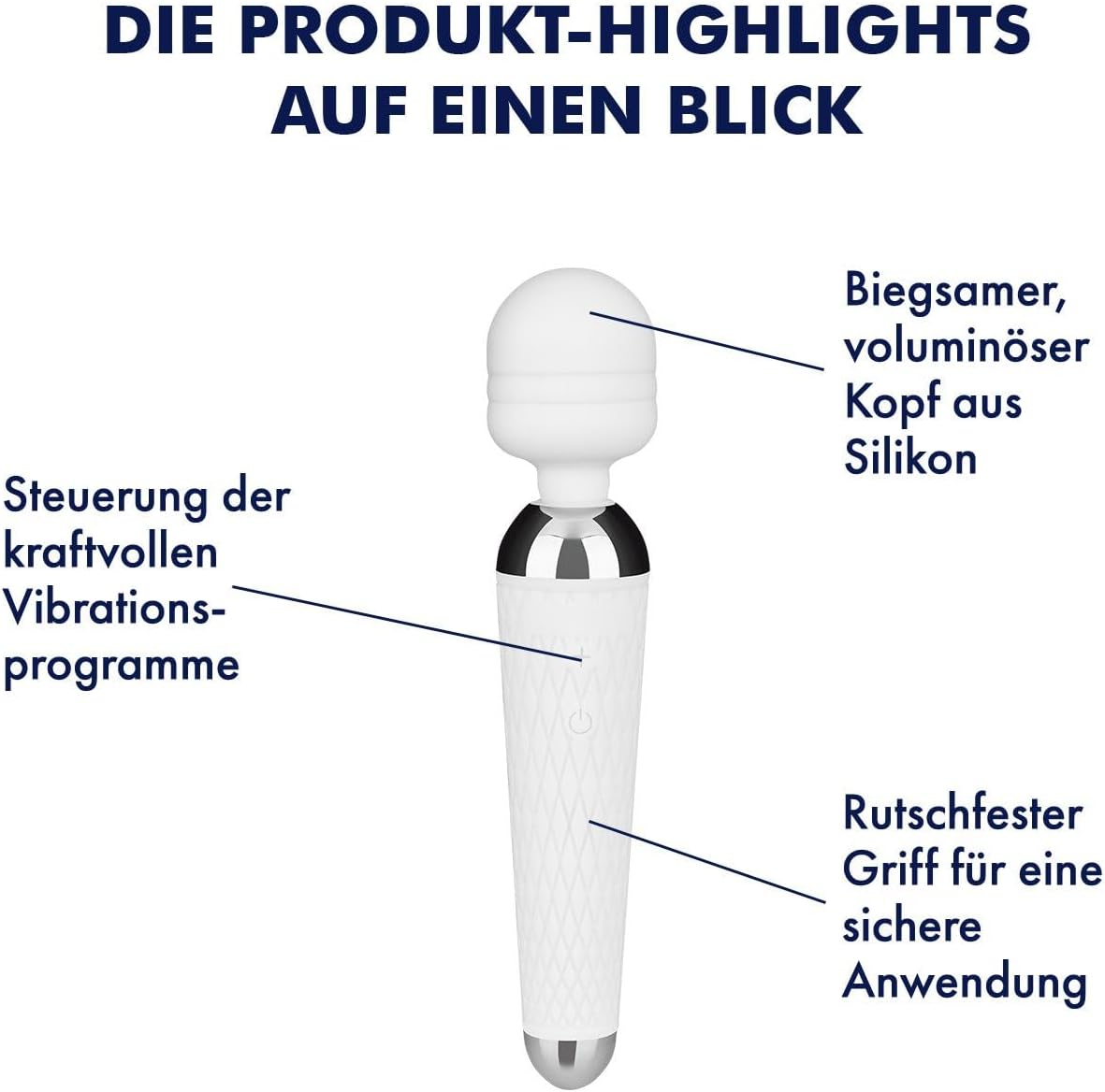 Aufladbarer Massager mit 16 Vibrationsprogrammen, Weiß