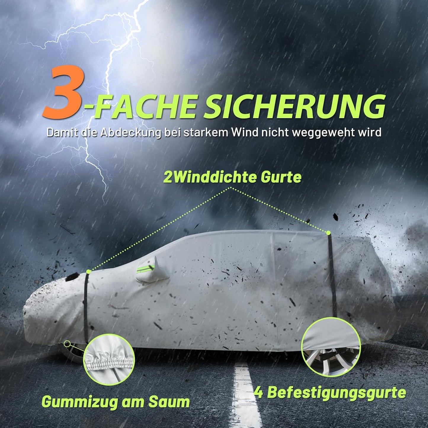 Autoabdeckung Vollgarage für Schrägheck (370-400 cm), Silber 370cm-400cm Schrägheck