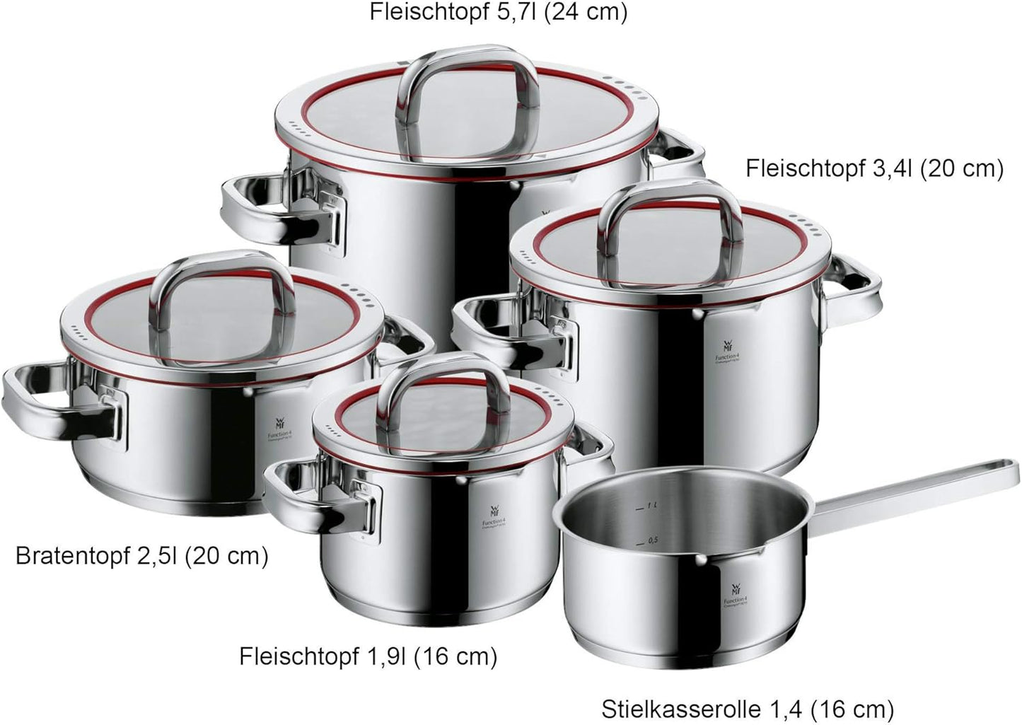Induktions-Topfset mit Abgiessfunktion (5-teilig), Neues Topf-Set ; 5-teilig