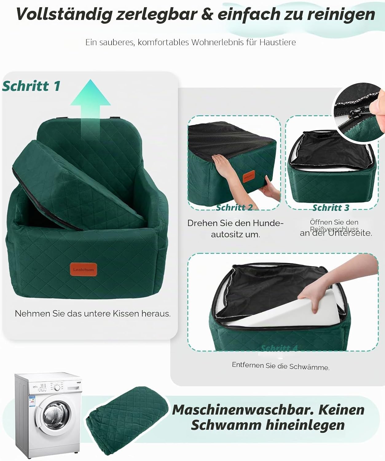 Waschbarer Hundeautositz, Green Medium