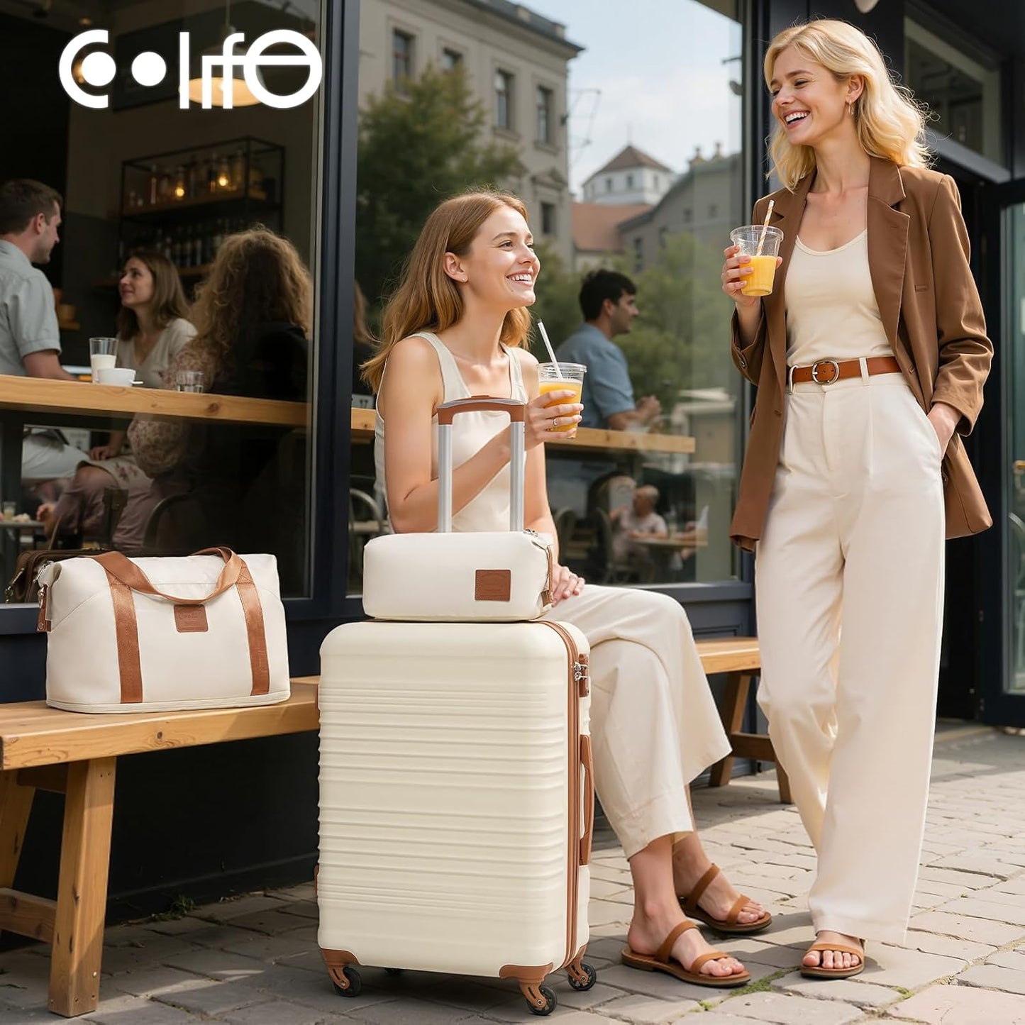 Kofferset 3-teilig mit Reisetasche & Kulturtasche, Handgepäck-Set 3tlg Blau/Braun