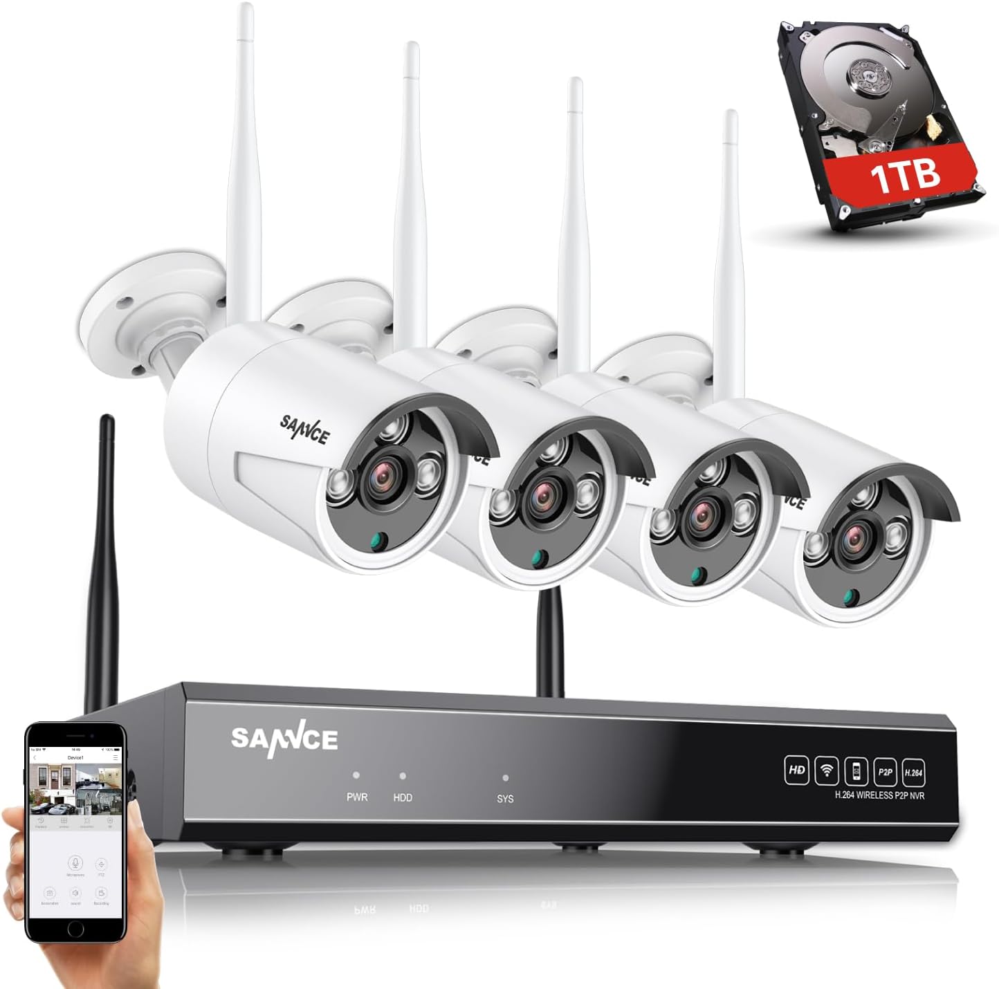 WLAN Überwachungskamera-Set mit Audioaufnahme, 1T Mit 4 kameras