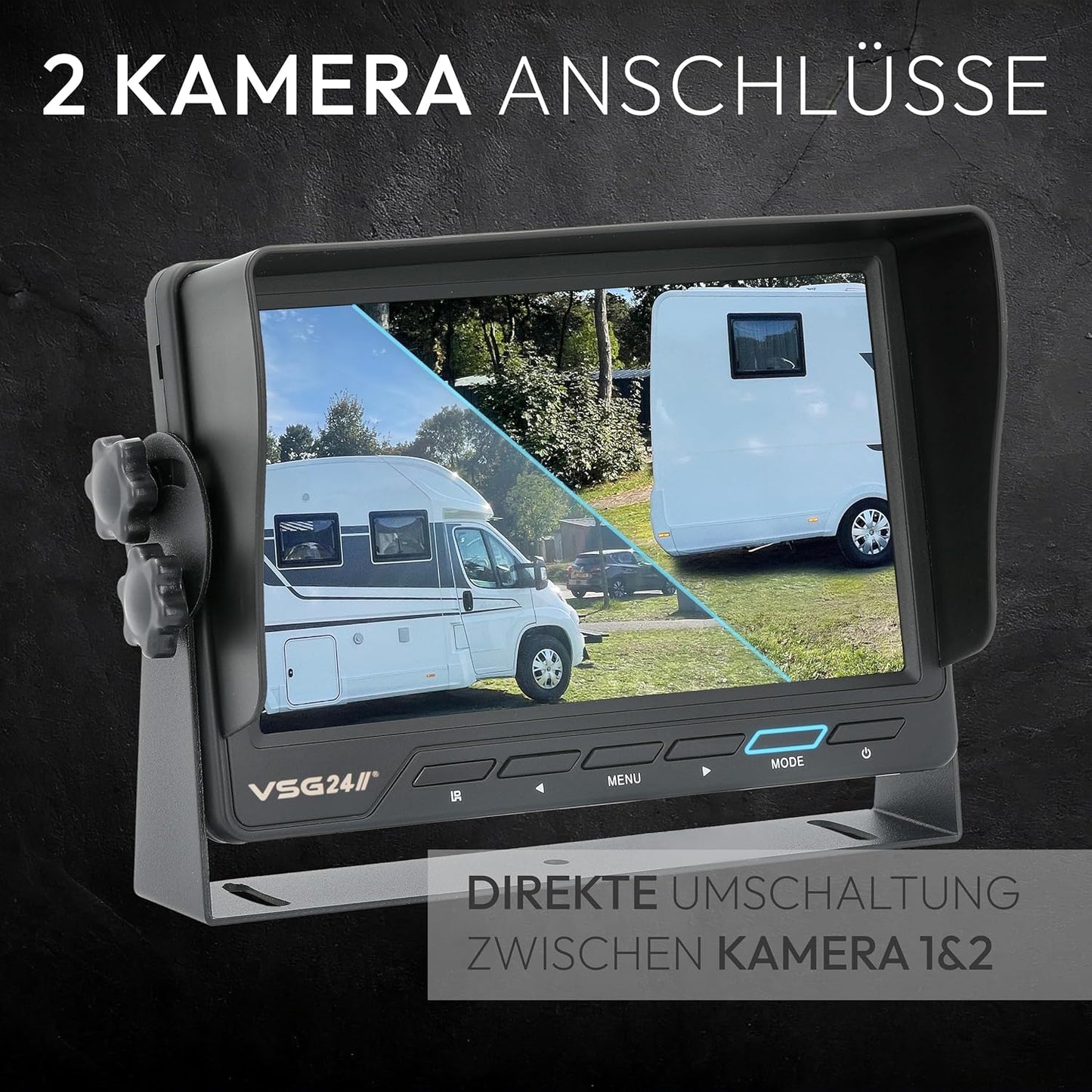 Rückfahrmonitor mit 7-Zoll-Bildschirm und 2 Kameraeingängen, Schwarz