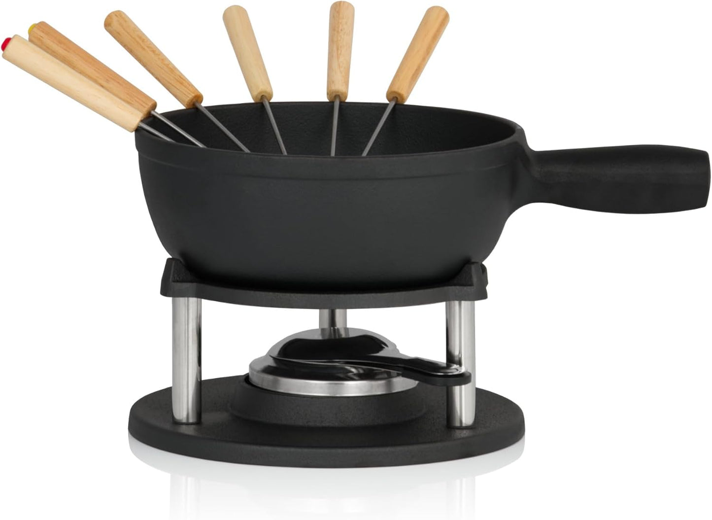 Gusseisen Fondue-Set, Schwarz / Bereits Eingebrannt