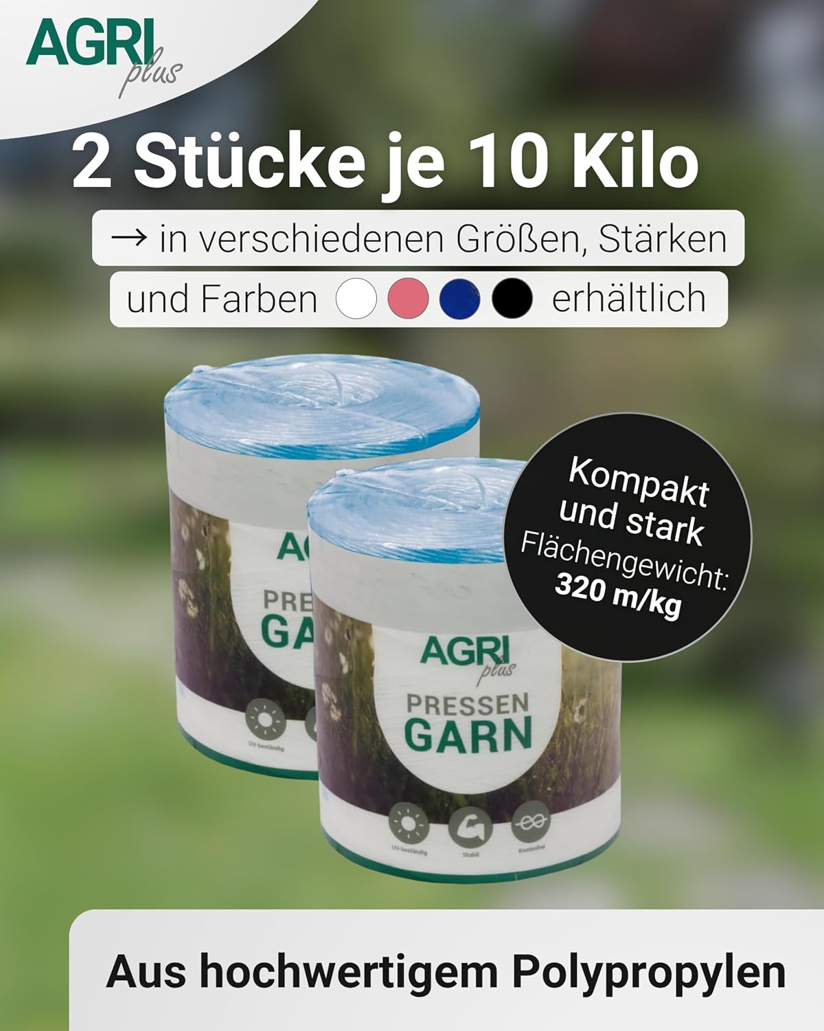 Pressengarn für Hochdruckballen, 320 m/kg, 2 x 10 kg, Blau 10 kg - Für Hochdruckballen 320 m/kg