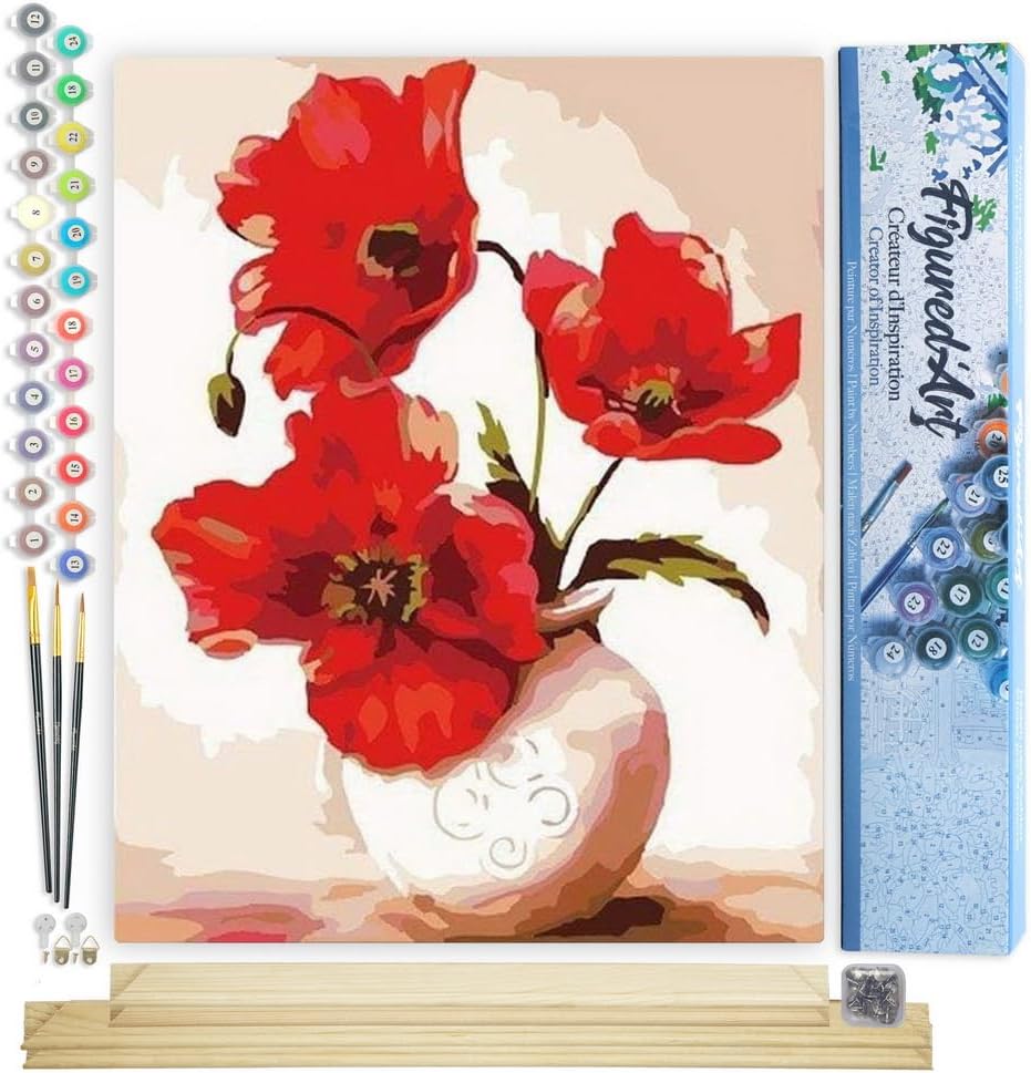 Malen nach Zahlen Set - Schöne rote Mohnblumen, Schöne rote Mohnblumen 40x50cm Mit Keilrahmen (nicht gespannt)