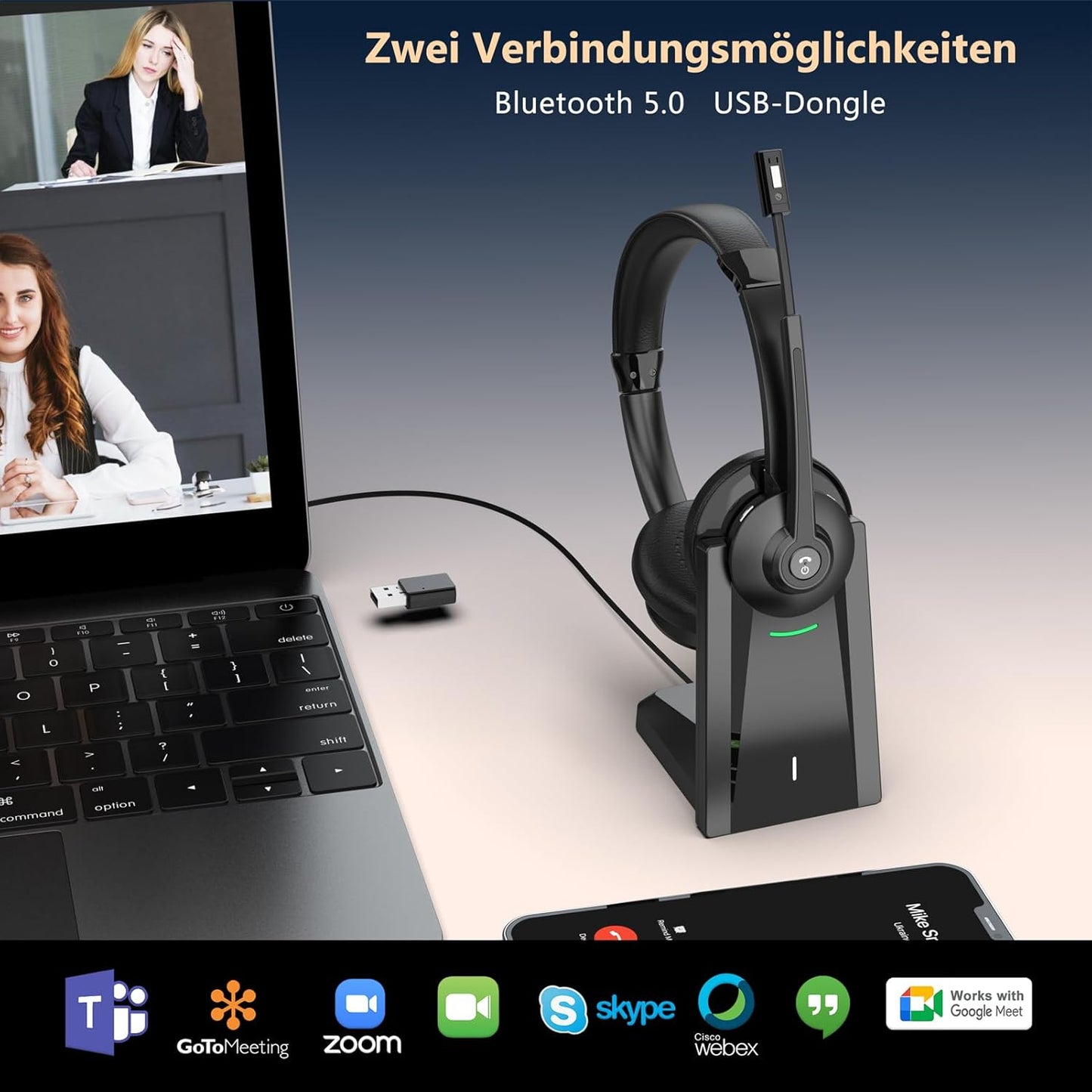 Bluetooth Headset mit Ladestation