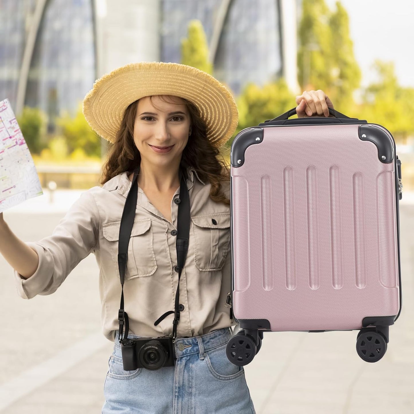 Hartschalen-Handgepäckkoffer mit Zahlenschloss, M (55cm-40L) YS2G1 Roségold