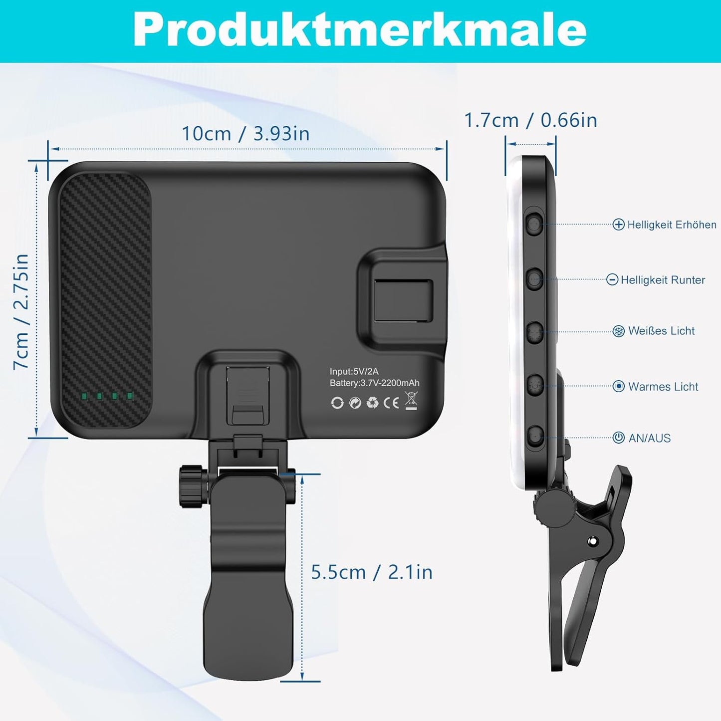 Selfie-Licht mit 10-stufiger Helligkeit und 7 Modi